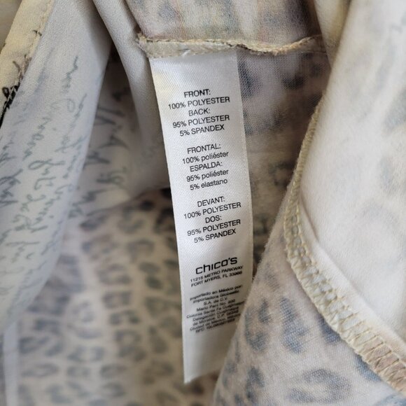 Chico's Women's Size 1 Shirt Top Safari Animal Print Tie Waist Cold Shoulder - Picture 6 of 6